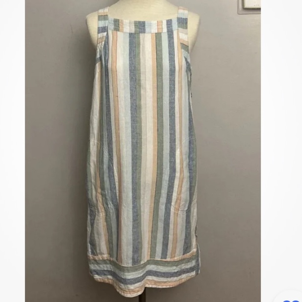 9-11 For cynthia linen blend Dress stripe side button pockets size XS